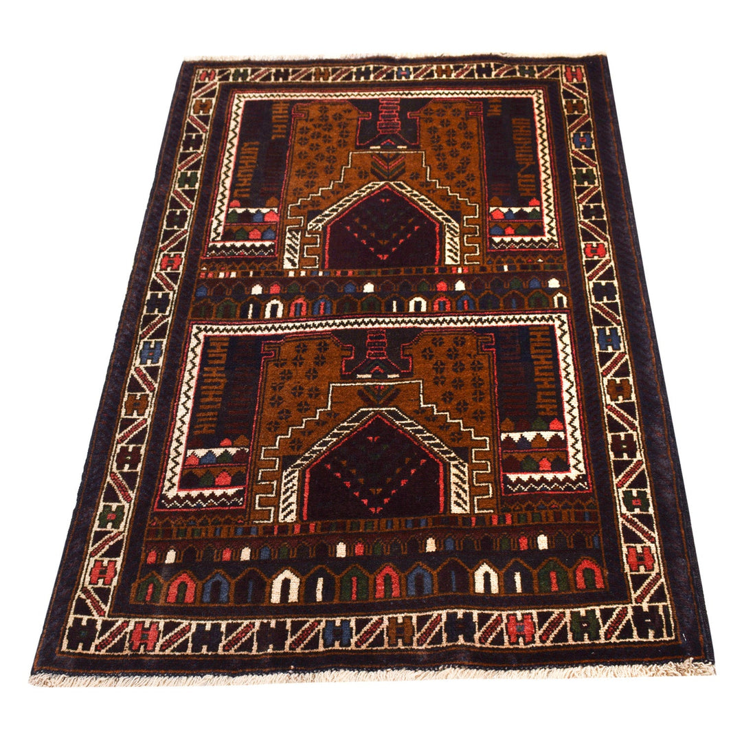 Afghan Prayer Rug 2' 9" x 4' 6" Hand-Knotted close-up