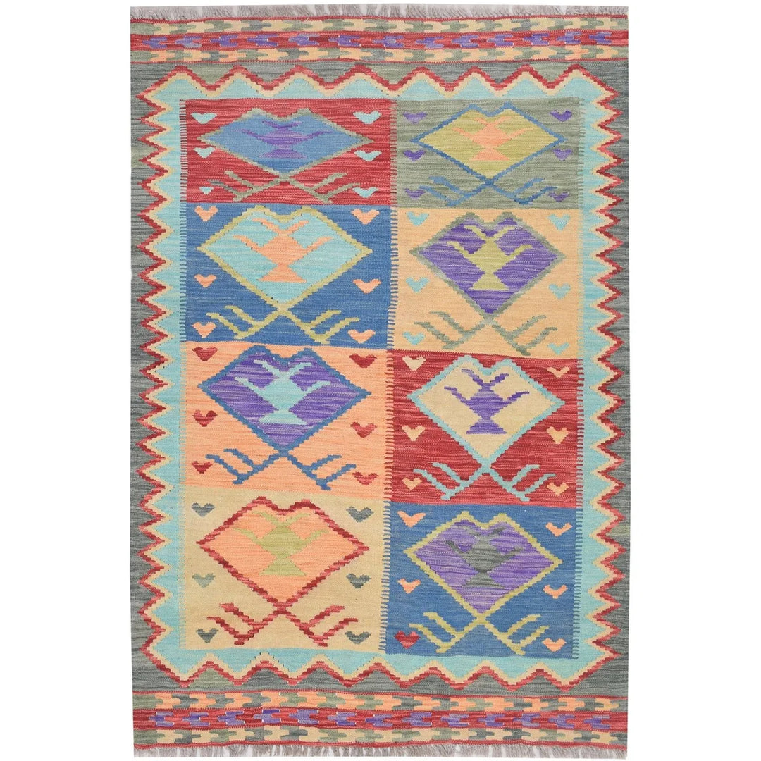 Afghan Kilim Rug 4' 1" x 5' 9" Flat-Weave | No. 83388