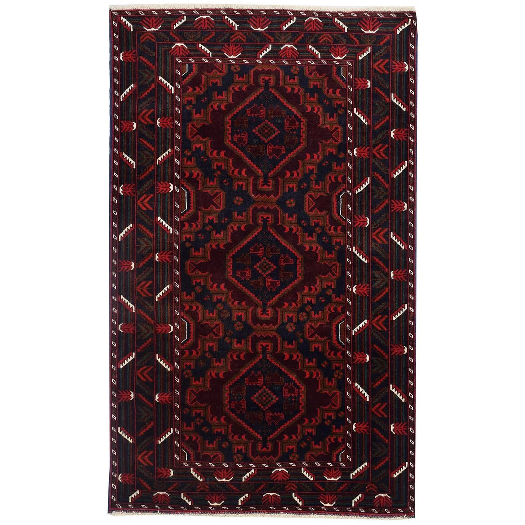 Blue Afghan Baluchi Rug 4' x 6' 5" Hand-Knotted | No. 90309