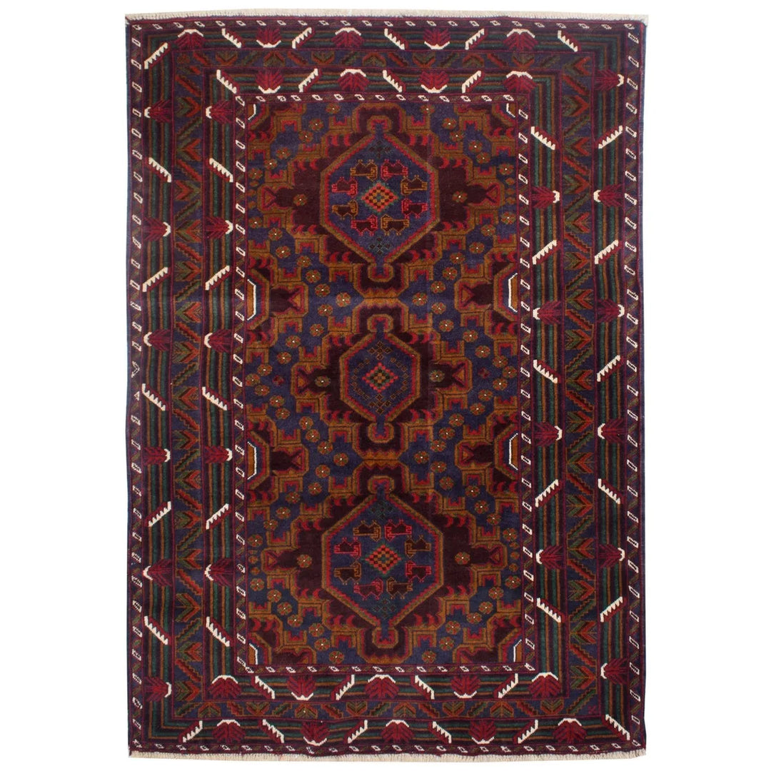 Blue Afghan Baluchi Rug 4' x 6' 2" Hand-Knotted | No. 92380