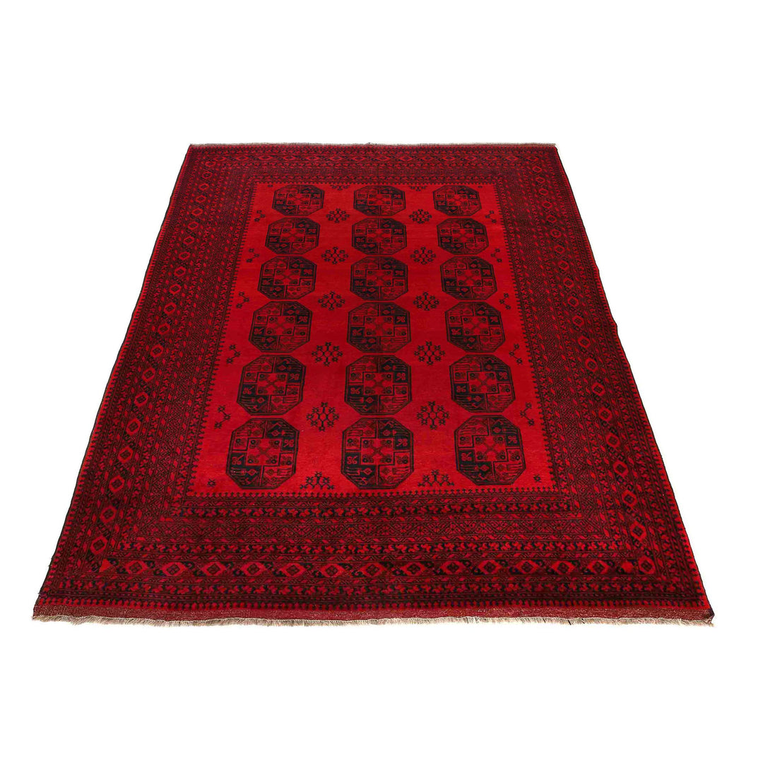 Red Afghan Filpa Area Rug - Handmade Oriental Wool Carpet 8' 8" x 11' 5" - No. AL772501