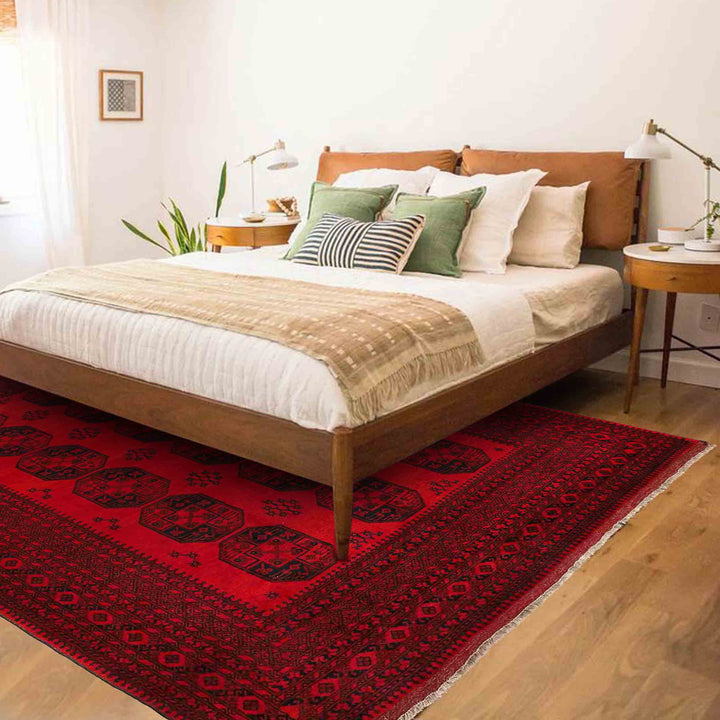 Red Afghan Filpa Area Rug - Handmade Oriental Wool Carpet 8' 8" x 11' 5" - No. AL772501