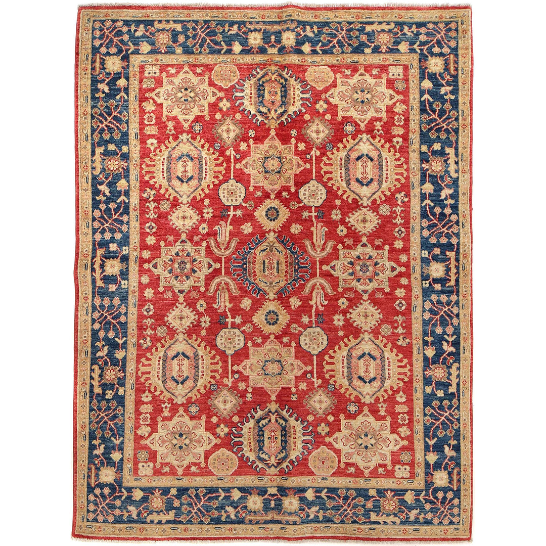 Red Afghan Heriz Rug 4' 9" x 6' 7" Hand-Knotted