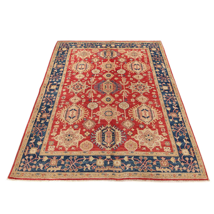 Red Afghan Serapi Rug 4' 7" x 6' 5" Hand-Knotted | No. AL77713