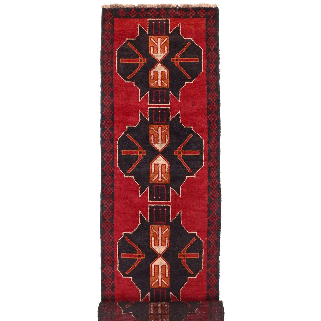 Red Afghan Baluchi Rug 2' 8" x 9' 1" Hand-Knotted | No. 96688