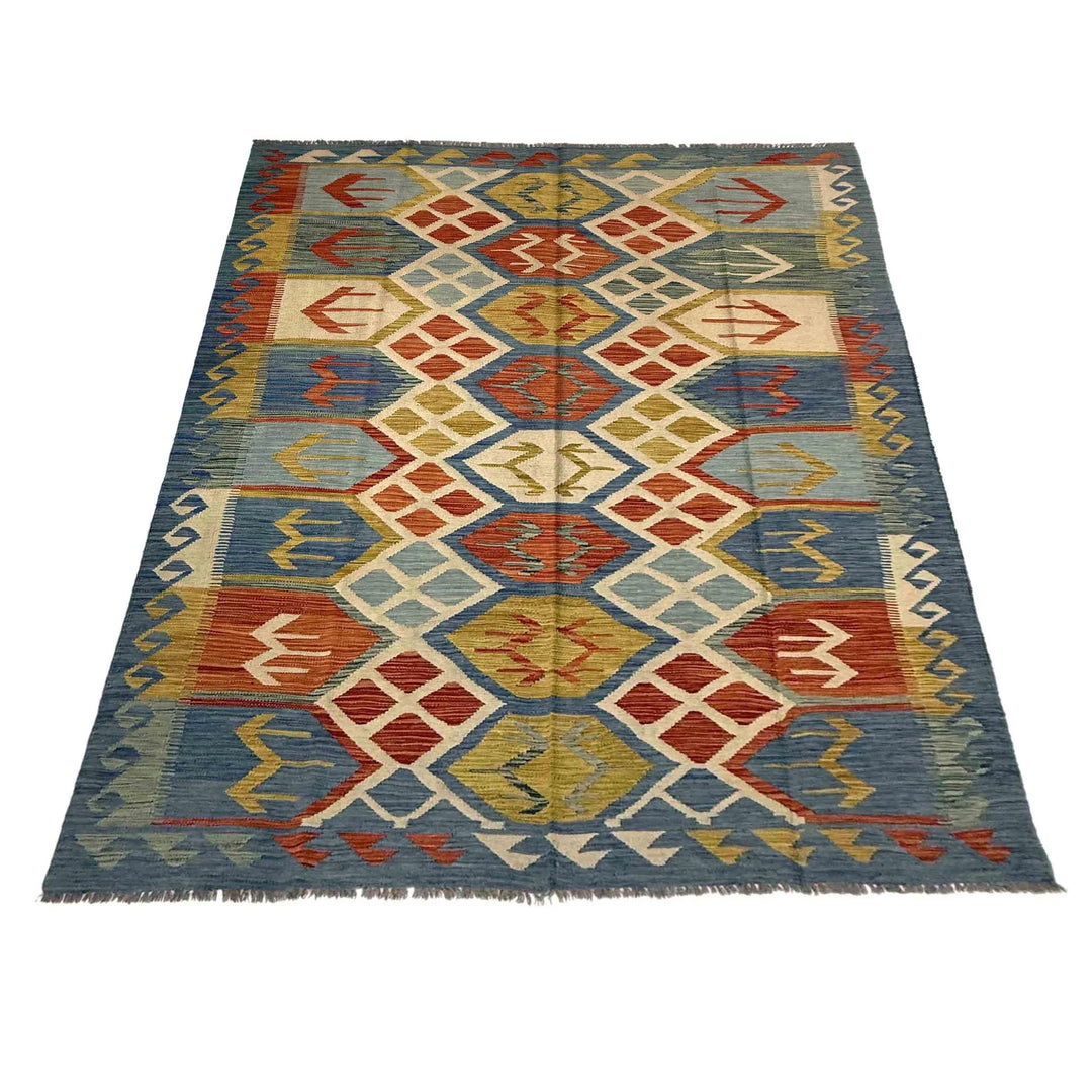 Afghan Vegetable Kilim Rug 5' 7" x 8' 0" Flat-Weave | No. AL100119