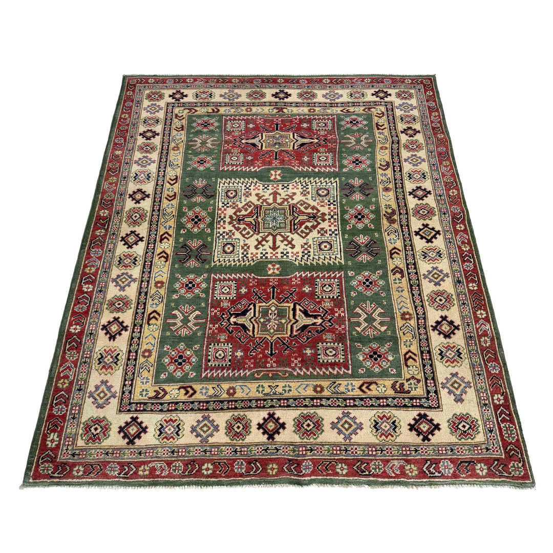 Afghan Kazak Rug 5' 0" x 6' 6" Hand-Knotted | No. AL100535