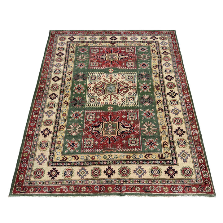Afghan Kazak Rug 5' 0" x 6' 6" Hand-Knotted | No. AL100535