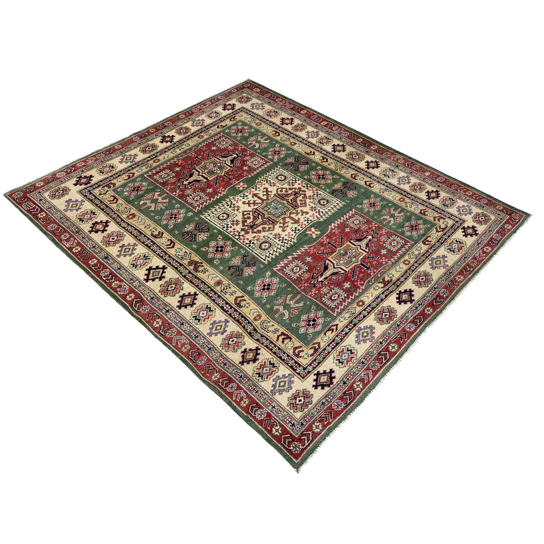 Afghan Kazak Rug 5' 0" x 6' 6" Hand-Knotted | No. AL100535