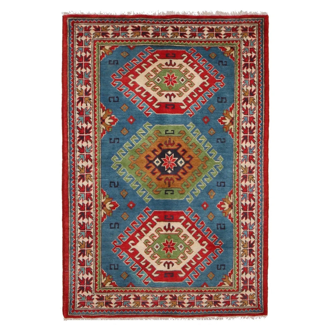 Blue Afghan Kazak Rug 3' 3" x 4' 8" Hand-Knotted | No. AL10081