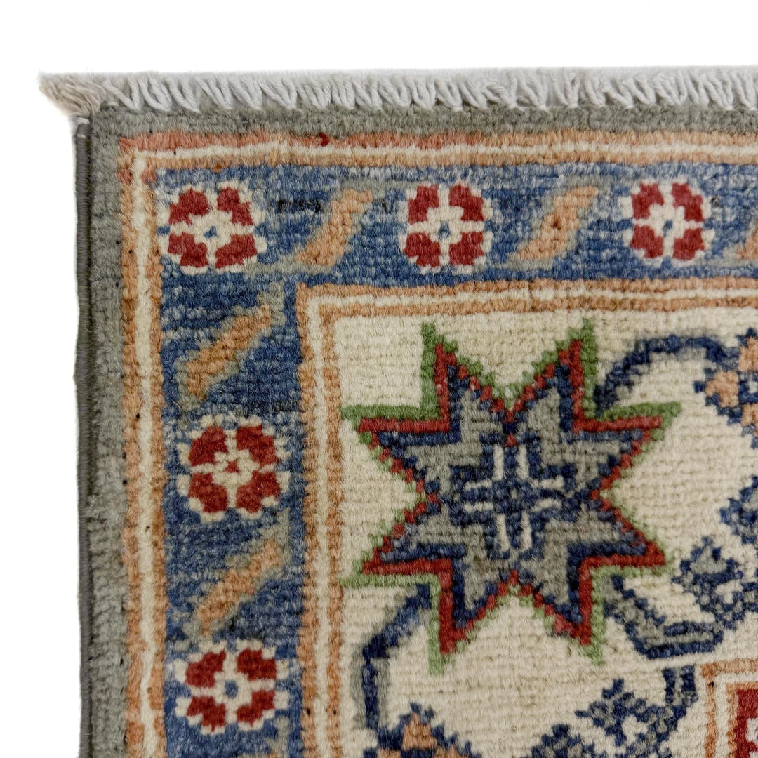 Gray Afghan Kazak Rug 4' 0" x 5' 9" Hand-Knotted | No. AL10128
