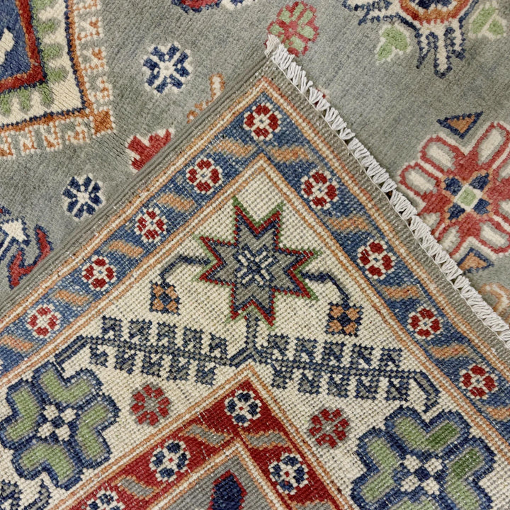 Gray Afghan Kazak Rug 4' 0" x 5' 9" Hand-Knotted | No. AL10128