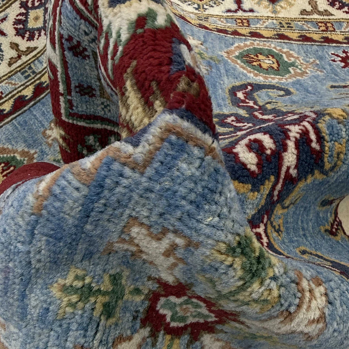 Blue Afghan Kazak Rug 4' 0" x 5' 11" Hand-Knotted | No. AL101383