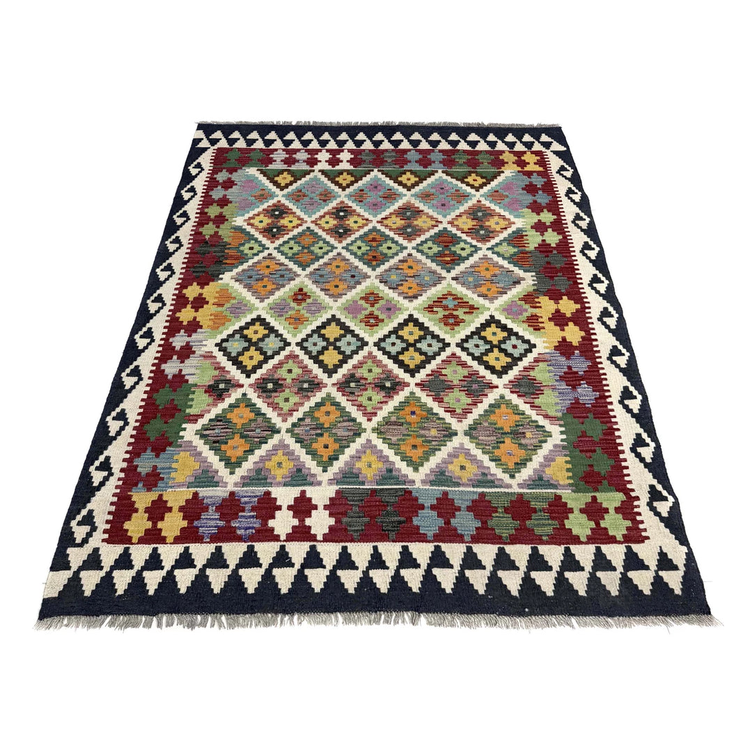 Multicolor Afghan Vegetable Kilim Rug 4' 6" x 5' 8" Flat-Weave | No. AL10161