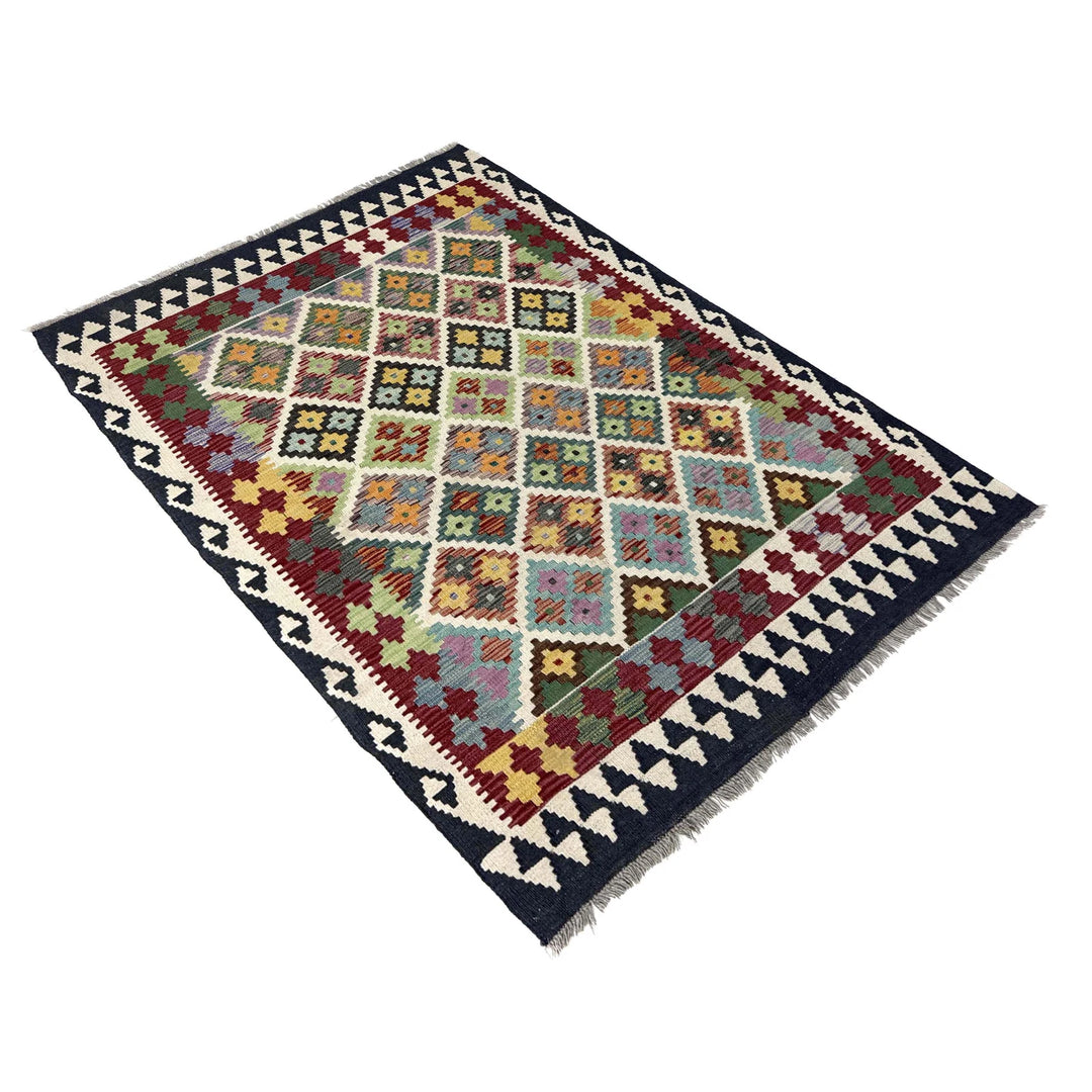 Multicolor Afghan Vegetable Kilim Rug 4' 6" x 5' 8" Flat-Weave | No. AL10161