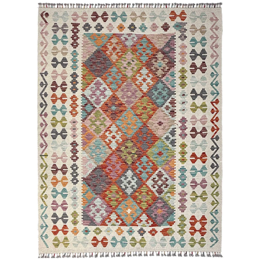Afghan Vegetable Kilim Rug 5' 1" x 6' 7" Flat-Weave | No. AL10195