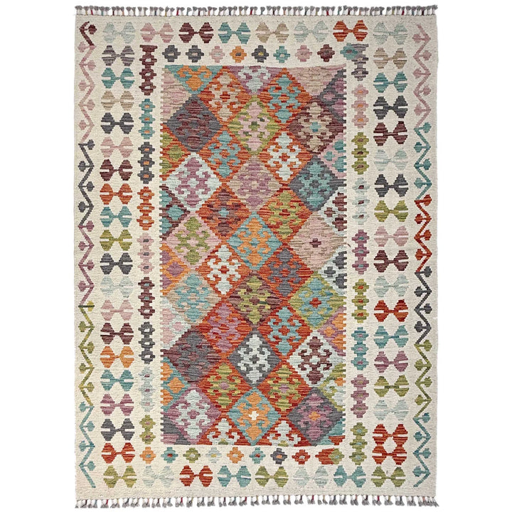 Afghan Vegetable Kilim Rug 5' 1" x 6' 7" Flat-Weave | No. AL10195