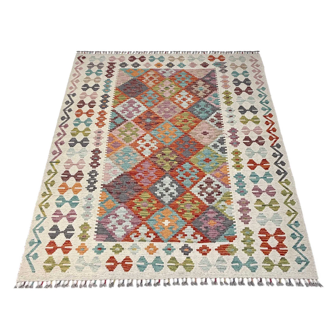 Afghan Vegetable Kilim Rug 5' 1" x 6' 7" Flat-Weave | No. AL10195