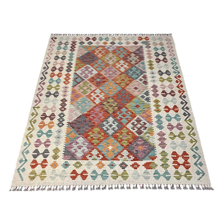 Afghan Vegetable Kilim Rug 5' 1" x 6' 7" Flat-Weave | No. AL10195