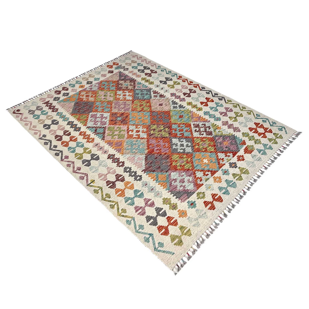 Afghan Vegetable Kilim Rug 5' 1" x 6' 7" Flat-Weave | No. AL10195