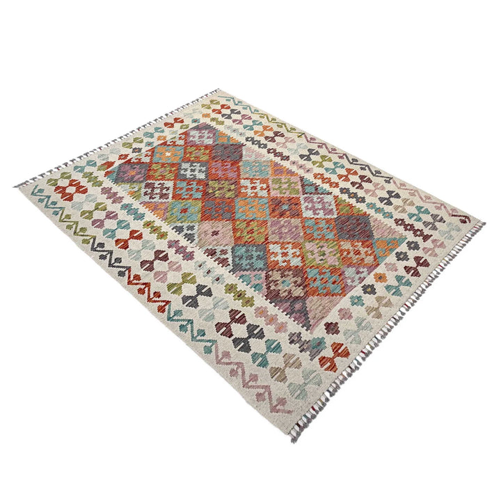 Afghan Vegetable Kilim Rug 5' 1" x 6' 7" Flat-Weave | No. AL10195