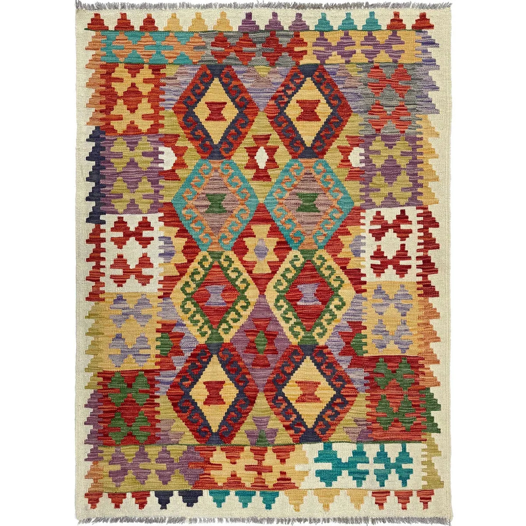 Afghan Kilim Rug 4' 1" x 5' 9" Flat-Weave | No. AL10197