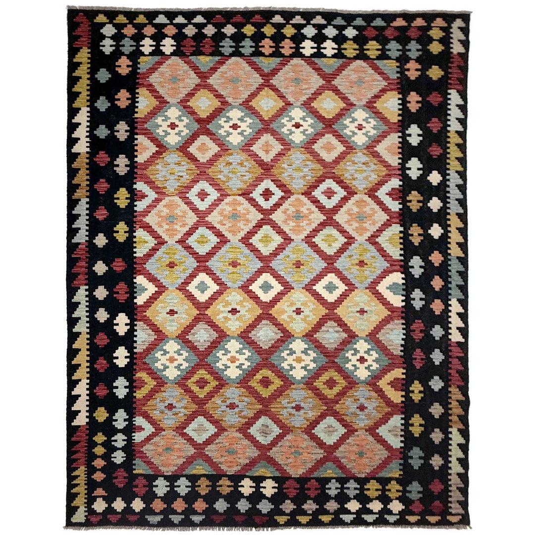 Afghan Vegetable Kilim Rug 6' 7" x 9' 10" Flat-Weave | No. AL102237