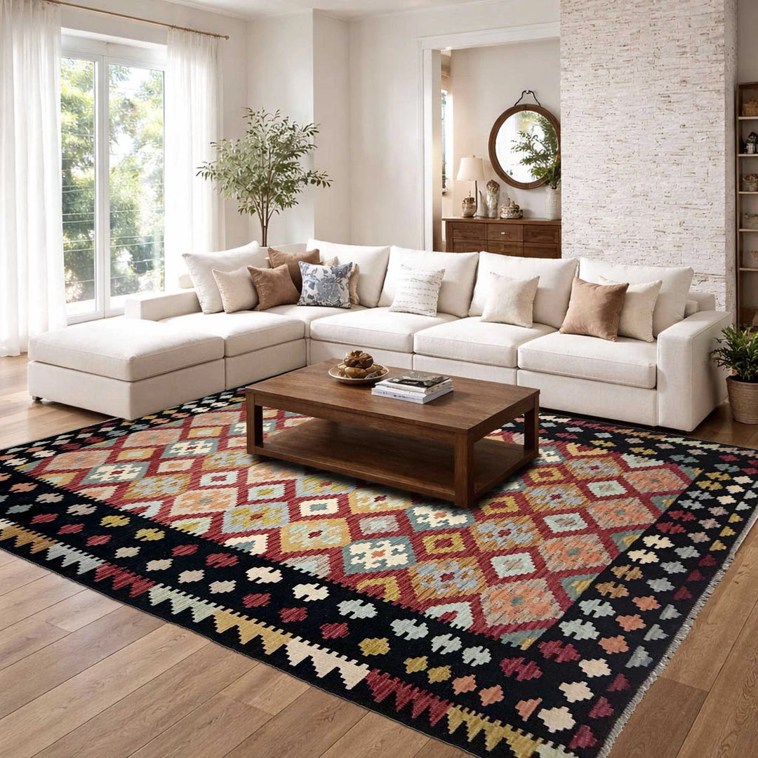 Afghan Vegetable Kilim Rug 6' 7" x 9' 10" Flat-Weave | No. AL102237