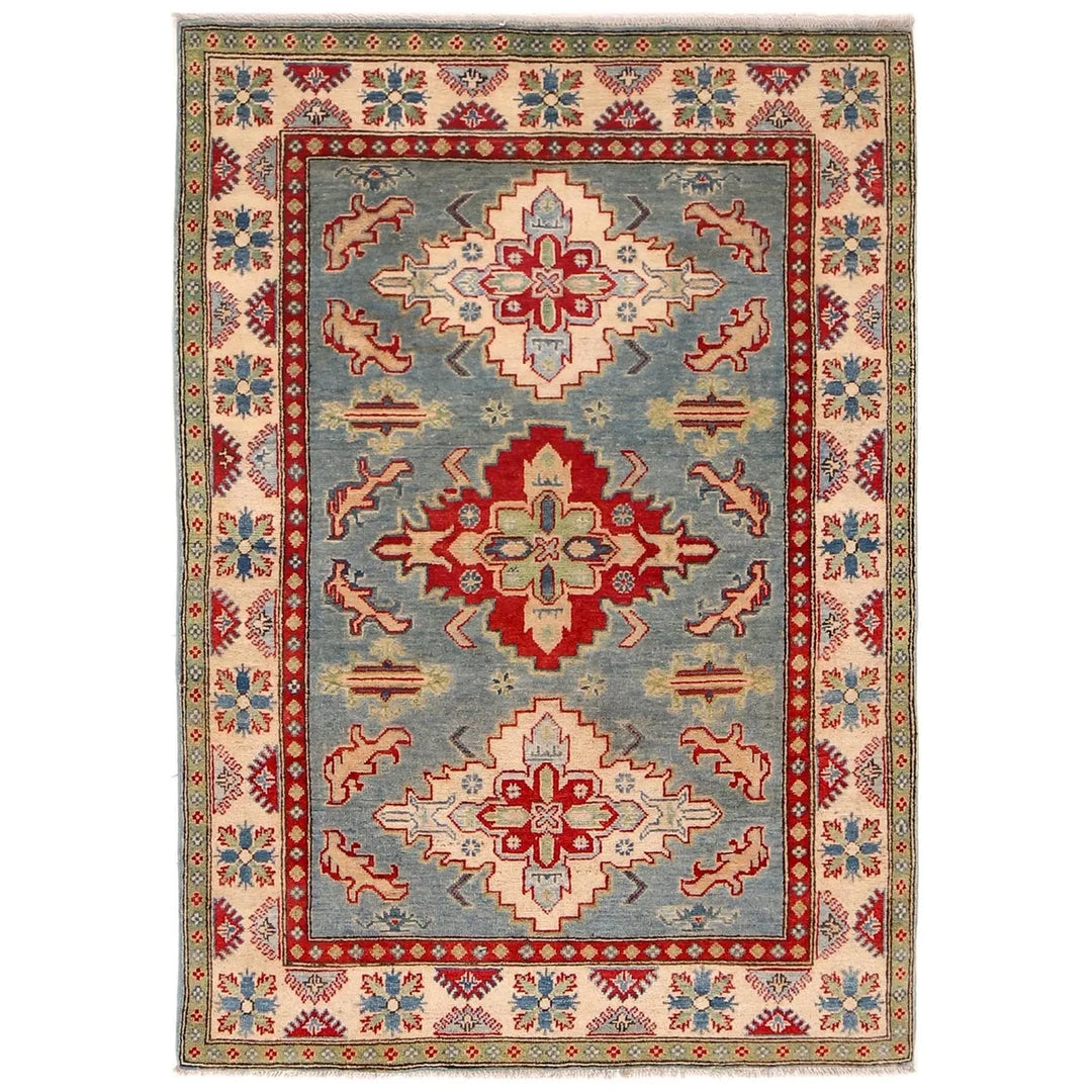 Blue Afghan Kazak Rug 4' 0" x 5' 9" Hand-Knotted | No. AL10251