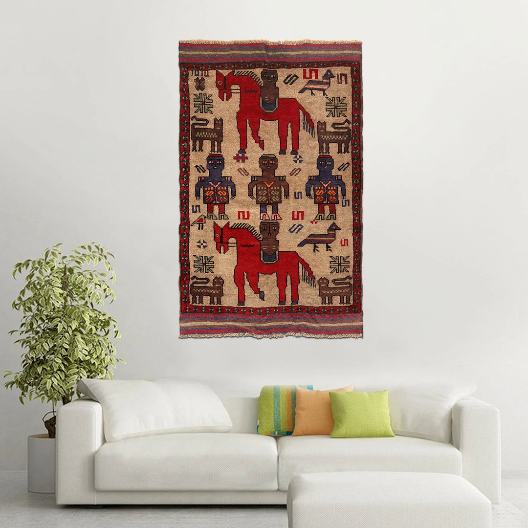Afghan Pictorial Rug 2' 10" x 4' 8" Hand-Knotted | No. AL10360