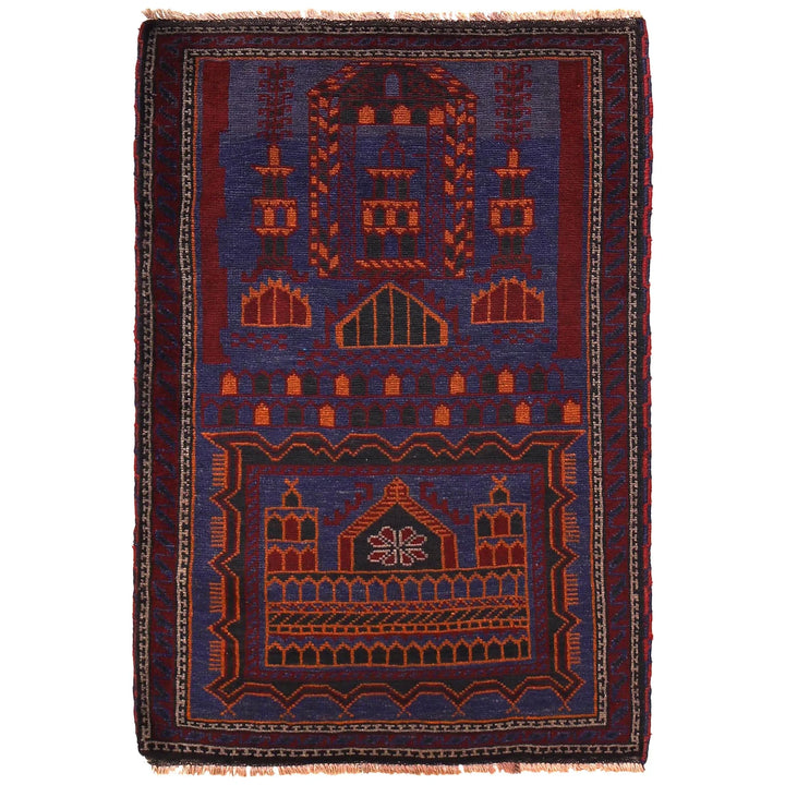 Blue Afghan Prayer Rug 3' 1" x 4' 8" Hand-Knotted | No. AL10430