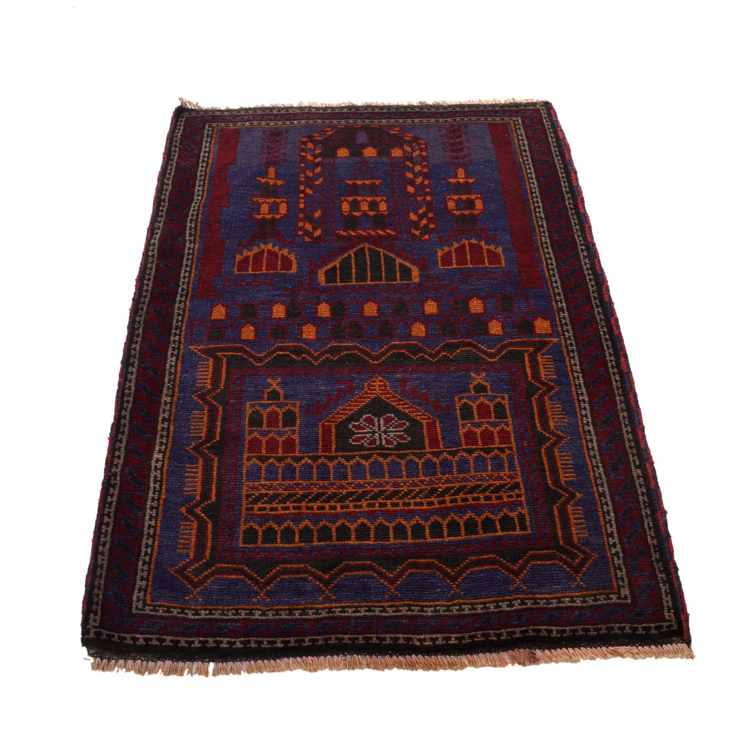 Blue Afghan Prayer Rug 3' 1" x 4' 8" Hand-Knotted | No. AL10430