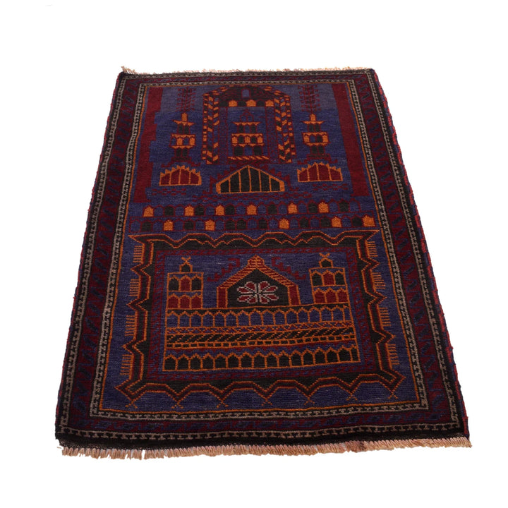Blue Afghan Prayer Rug 3' 1" x 4' 8" Hand-Knotted | No. AL10430