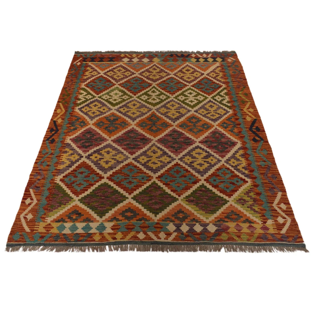 Afghan Kilim Rug 4' 11" x 6' 6" Flat-Weave | No. AL10432