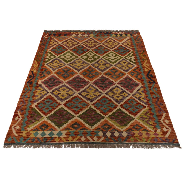 Afghan Kilim Rug 4' 11" x 6' 6" Flat-Weave | No. AL10432