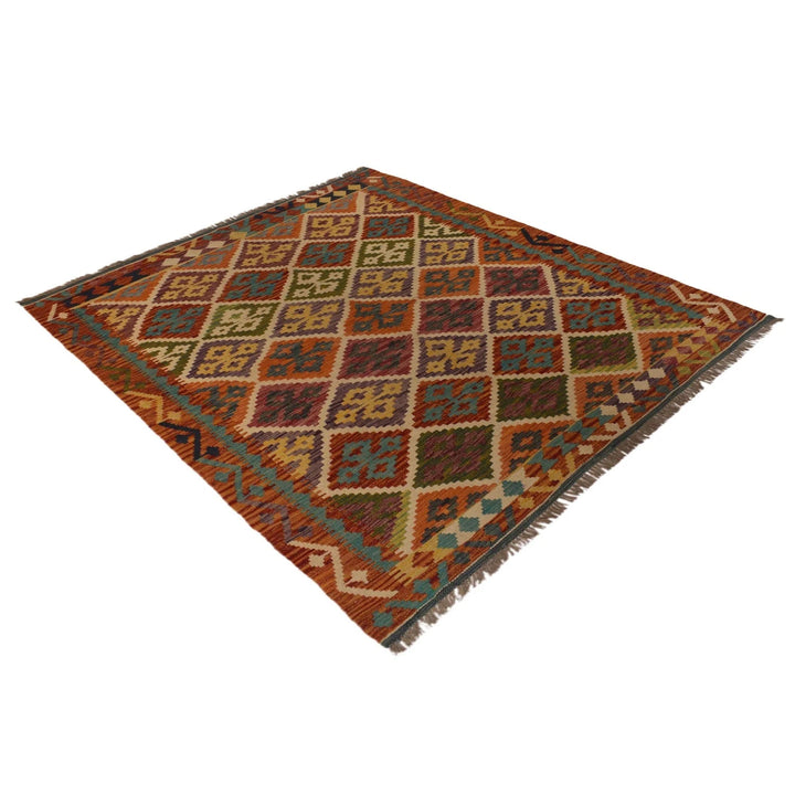 Afghan Kilim Rug 4' 11" x 6' 6" Flat-Weave | No. AL10432