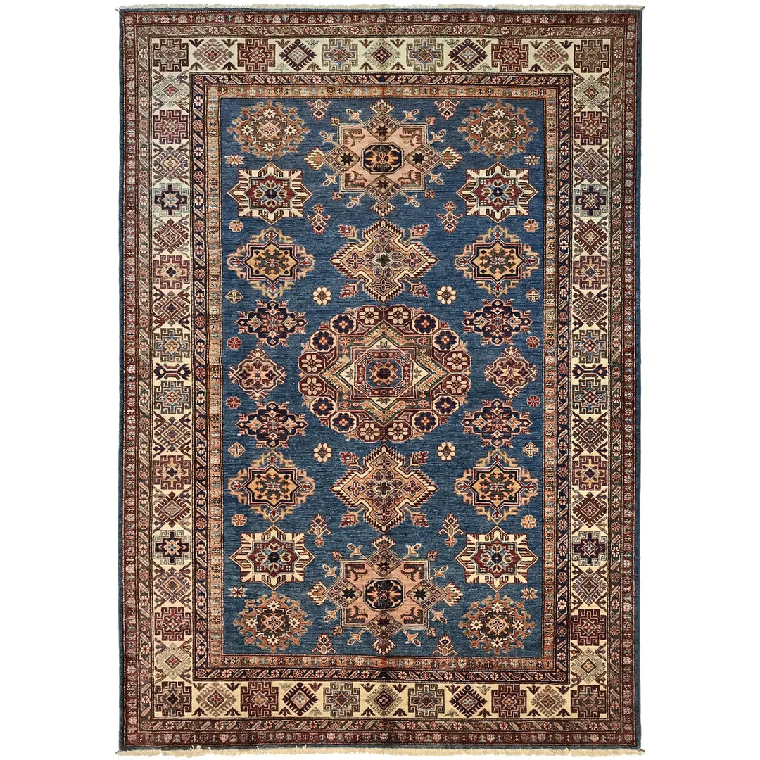 Blue Afghan Kazak Rug 6' 0" x 8' 8" Hand-Knotted | No. AL10463