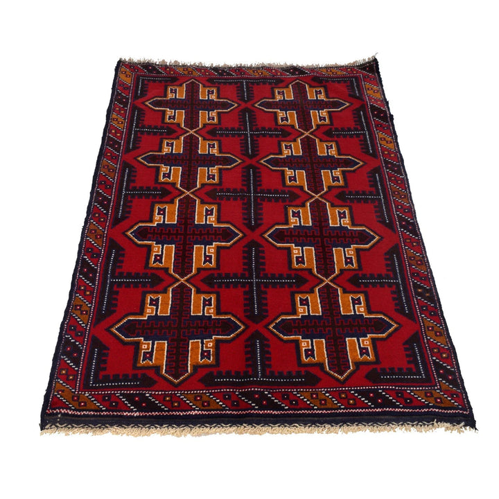 Afghan Baluchi Rug 3' 1" x 4' 9" Hand-Knotted | No. AL10468
