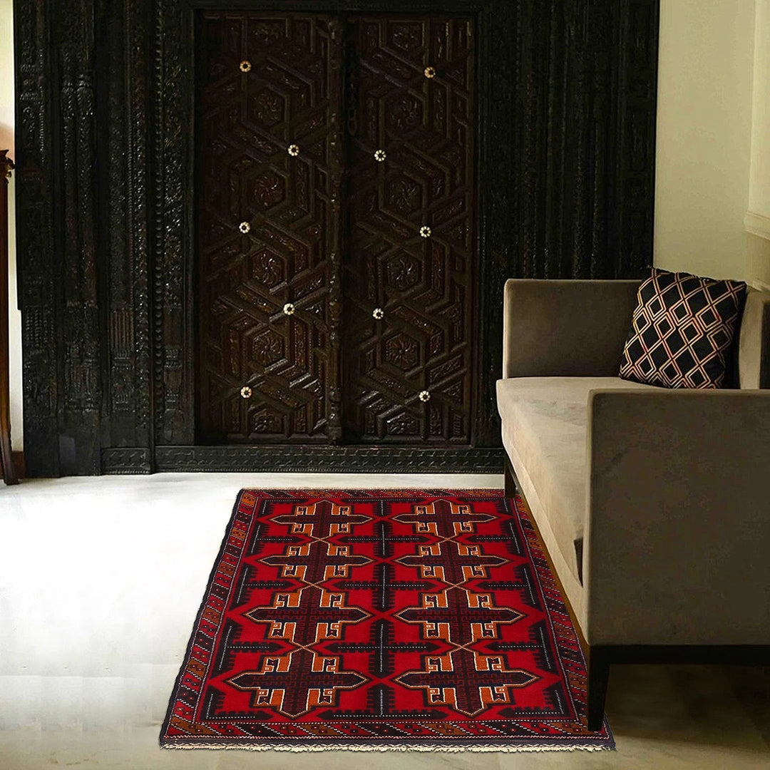 Afghan Baluchi Rug 3' 1" x 4' 9" Hand-Knotted | No. AL10468