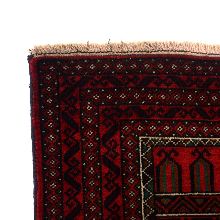 Red Afghan Baluchi Rug 2' 11" x 4' 7" Hand-Knotted | No. AL10479