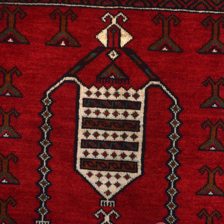 Red Afghan Baluchi Rug 2' 11" x 4' 7" Hand-Knotted | No. AL10479