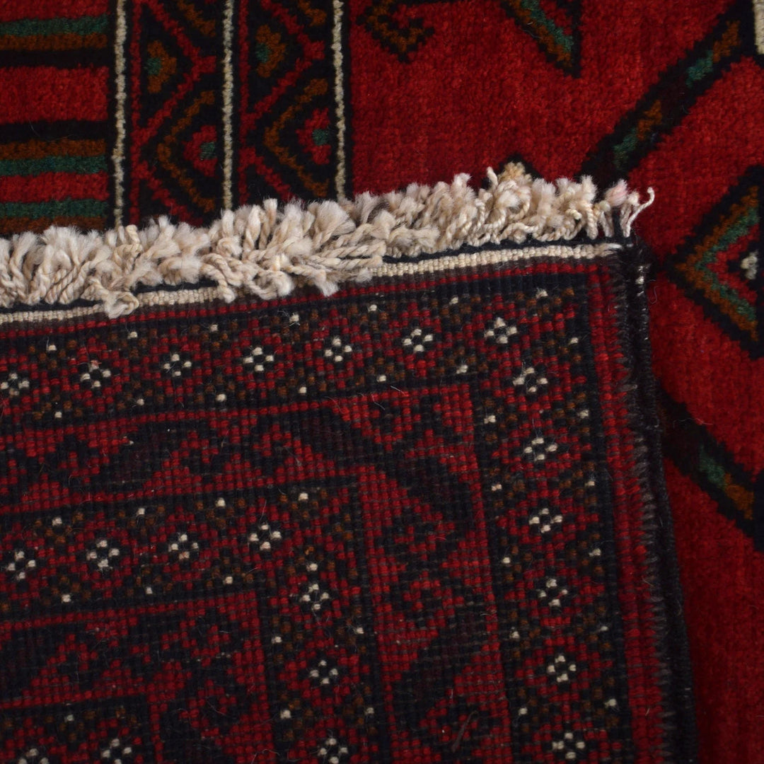 Red Afghan Baluchi Rug 2' 11" x 4' 7" Hand-Knotted | No. AL10479