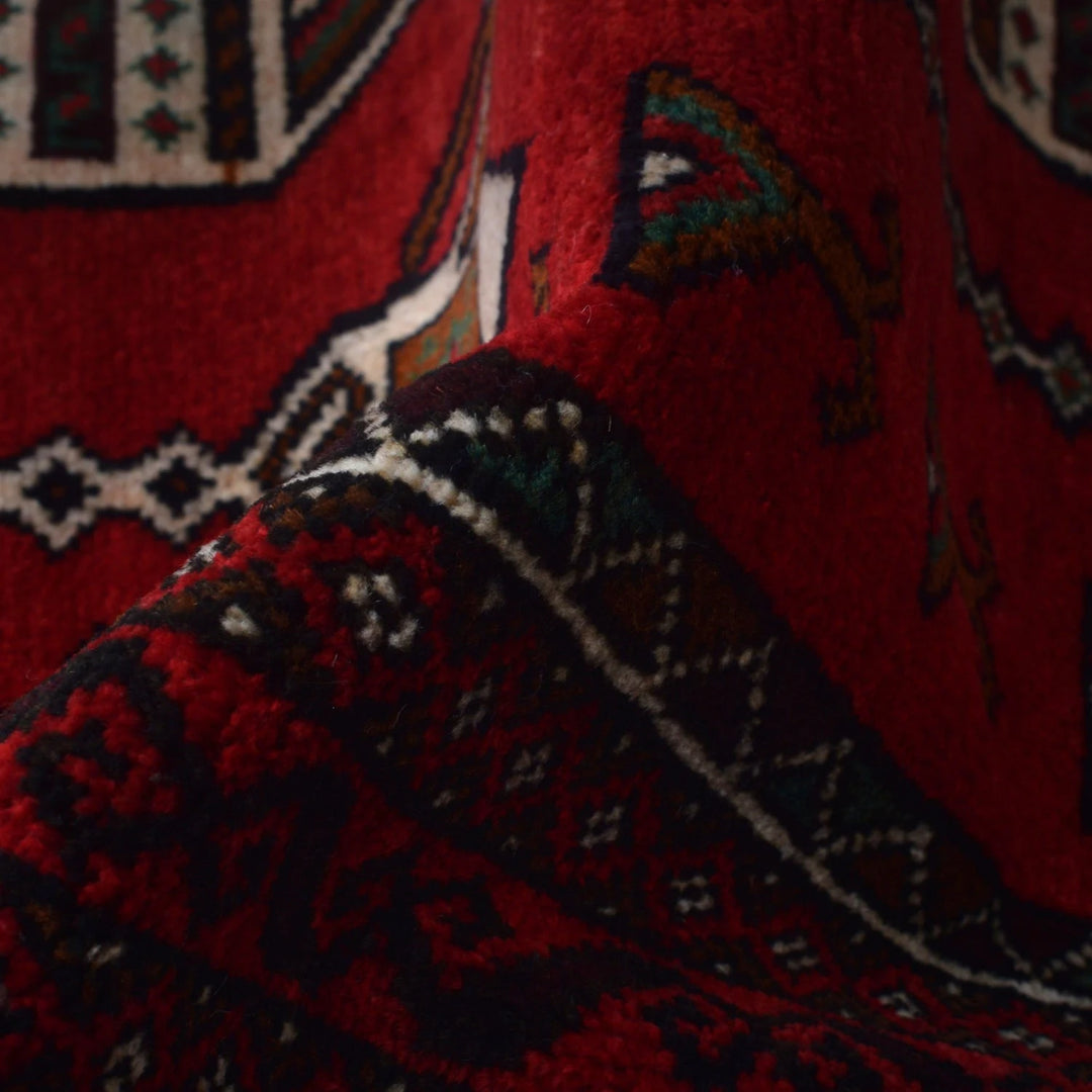 Red Afghan Baluchi Rug 2' 11" x 4' 7" Hand-Knotted | No. AL10479