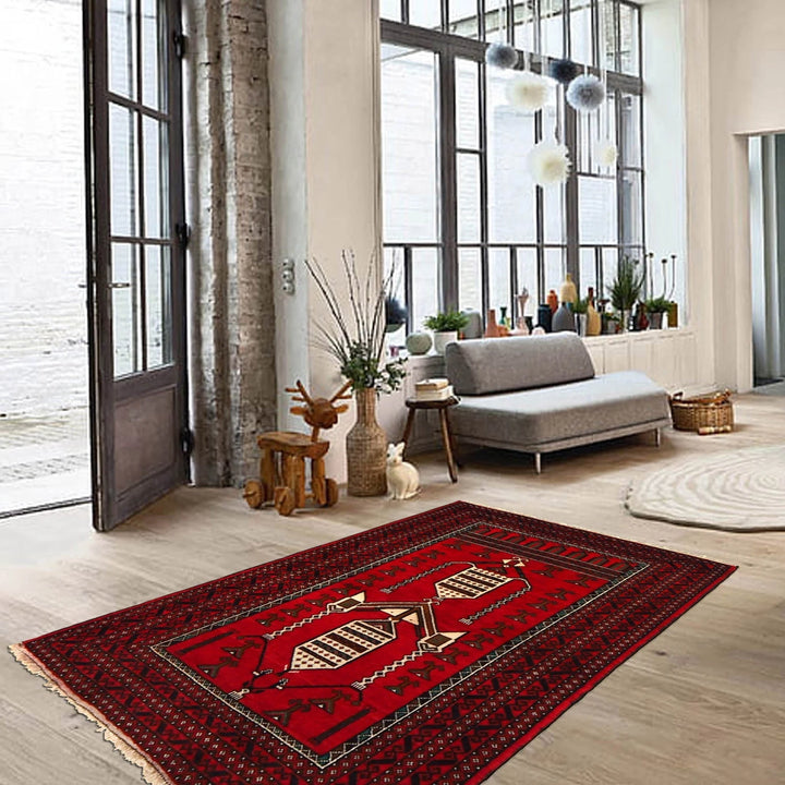 Red Afghan Baluchi Rug 2' 11" x 4' 7" Hand-Knotted | No. AL10479