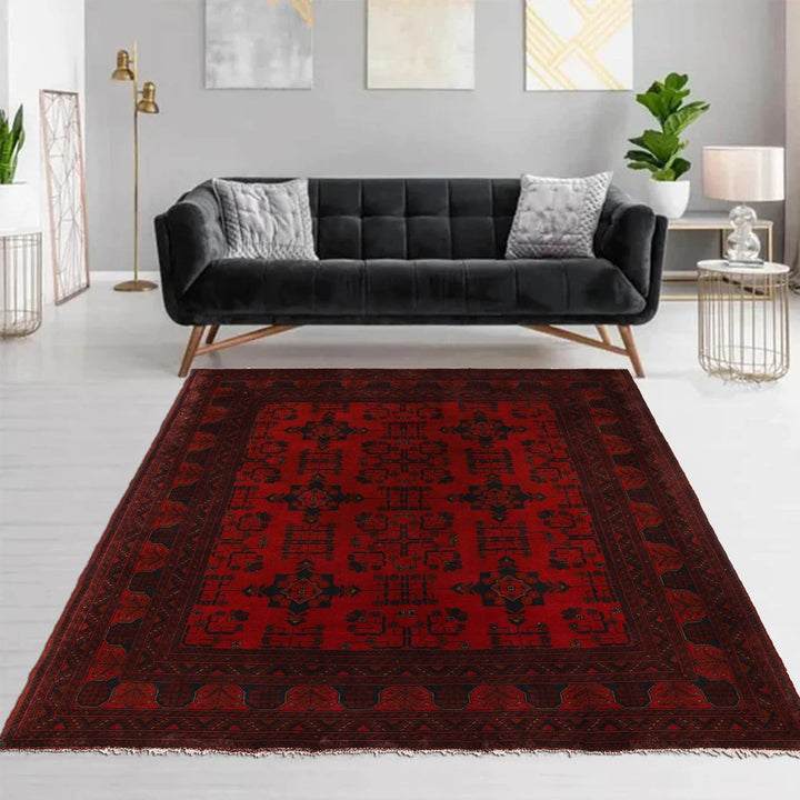 Red Afghan Khal Mohammadi Rug 5' 1" x 7' 1" Hand-Knotted | No. AL10519