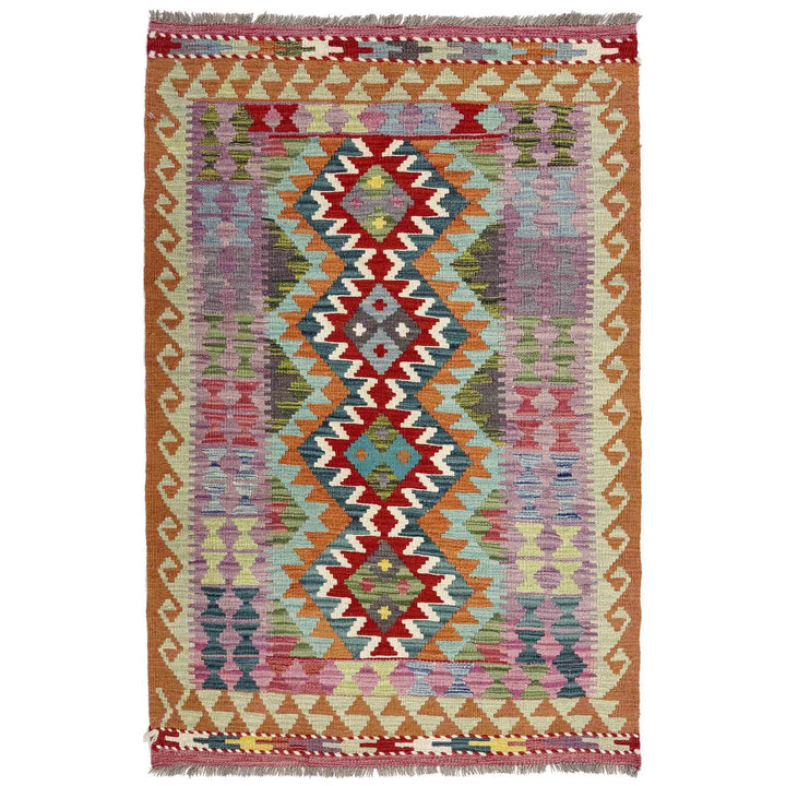 Multicolor Afghan Vegetable Kilim Rug 3' 0" x 4' 11" Flat-Weave | No. AL10529
