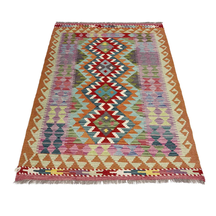 Multicolor Afghan Vegetable Kilim Rug 3' 0" x 4' 11" Flat-Weave | No. AL10529