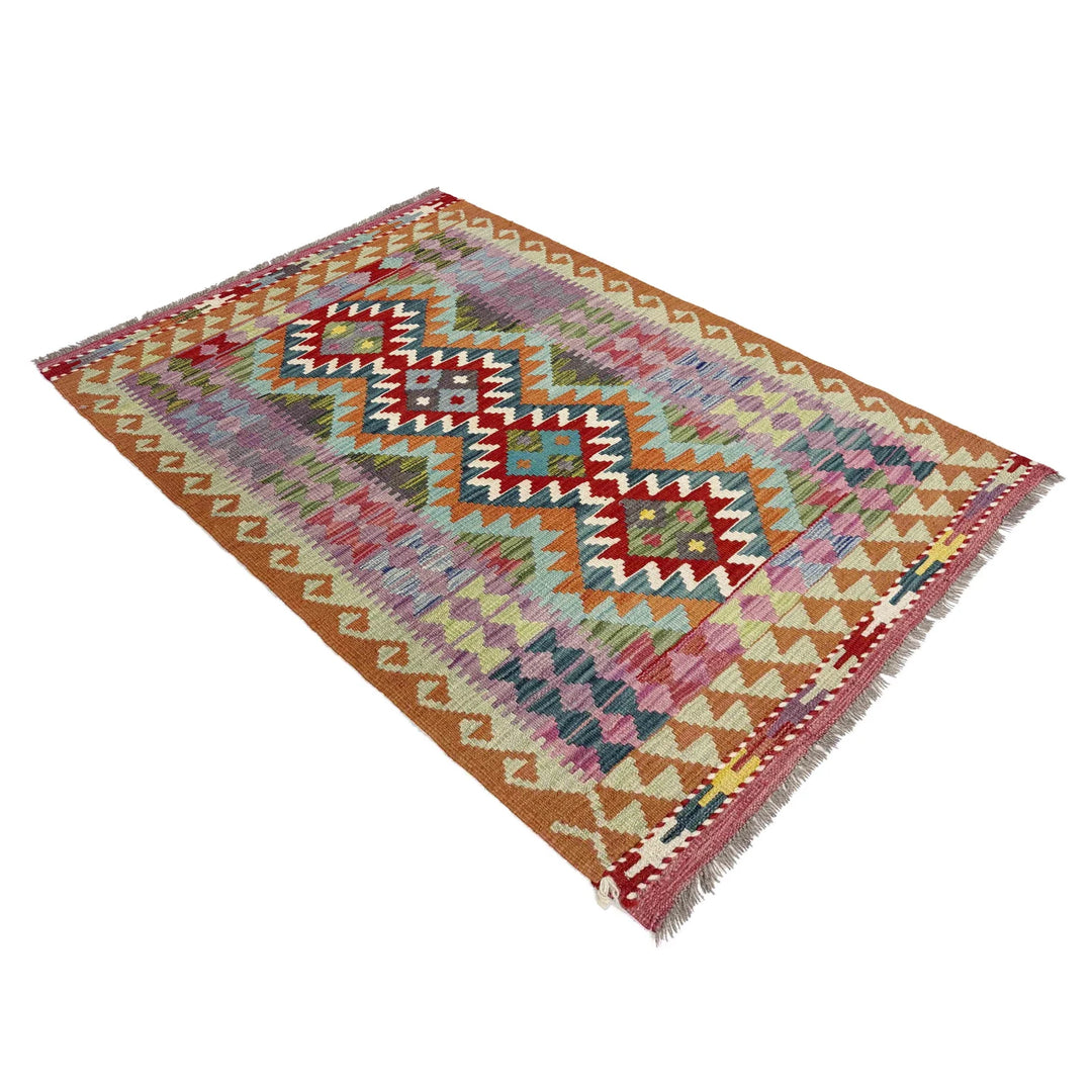 Multicolor Afghan Vegetable Kilim Rug 3' 0" x 4' 11" Flat-Weave | No. AL10529