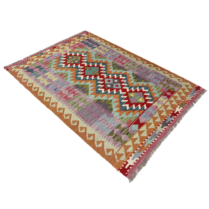Multicolor Afghan Vegetable Kilim Rug 3' 0" x 4' 11" Flat-Weave | No. AL10529