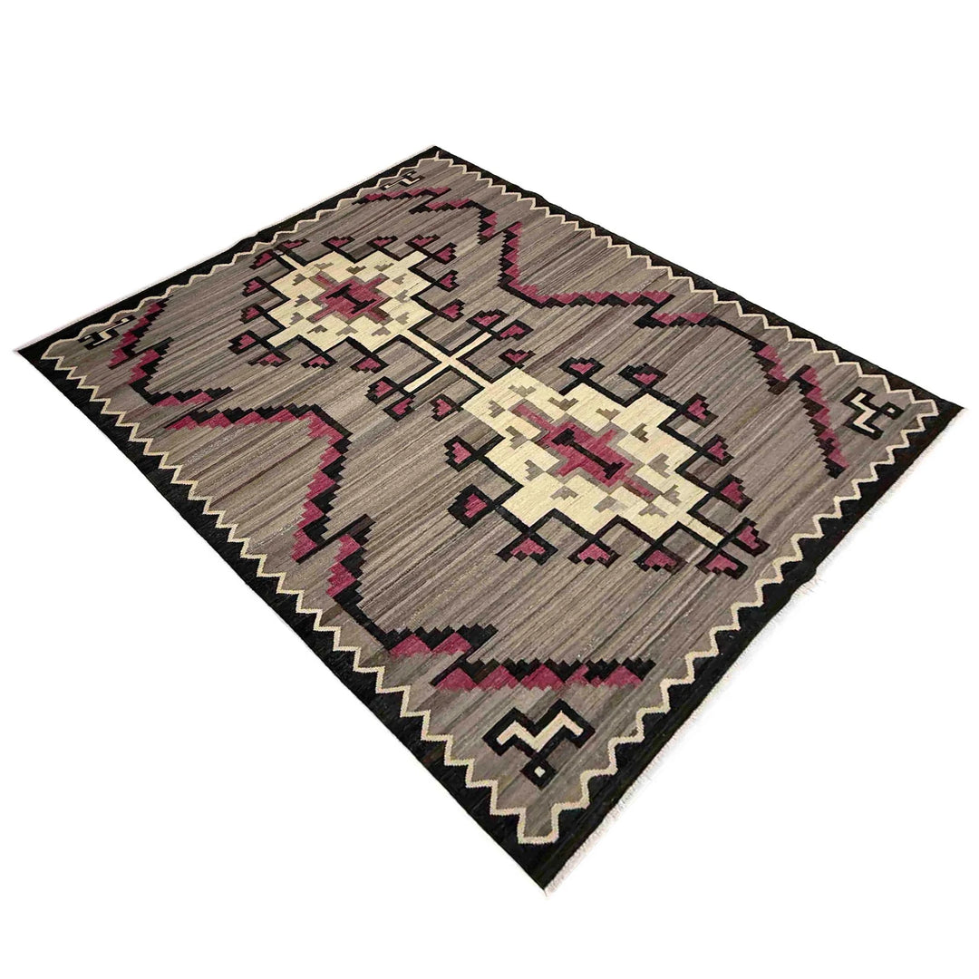 Afghan Vegetable Kilim Rug 6' 6" x 8' 8" Flat-Weave | No. AL105488